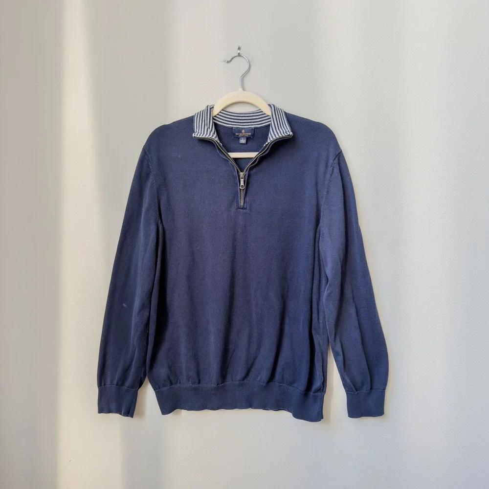 Brooks Brother's Preppy Supima Cotton Navy Quarter Zip Pullover Sweater Size L